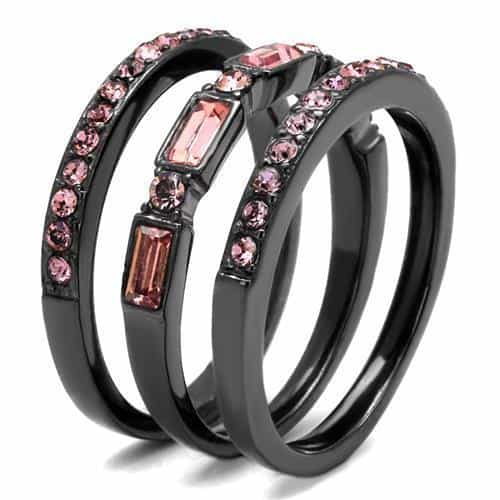 Stainless Steel Black IP Pink CZ Baguette Channel Pave Ring view 8