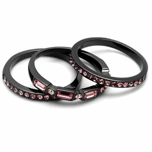 Stainless Steel Black IP Pink CZ Baguette Channel Pave Ring view 10