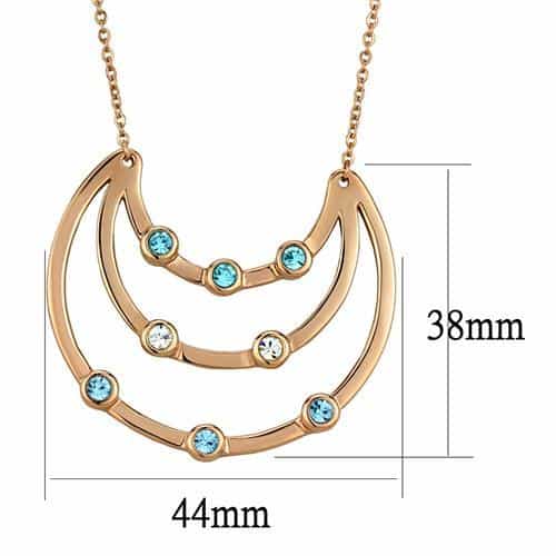 Stainless Steel Rose Gold IP Aquamarine Crystal Moon Necklace view 4