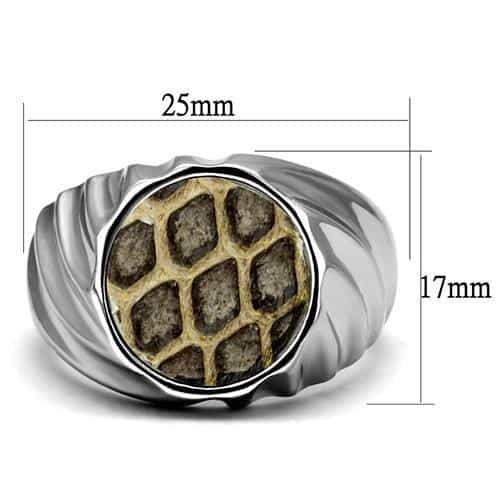 Stainless Steel Honeycomb Fossil Stone Round Signet Ring view 4