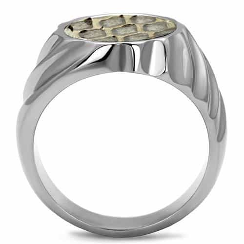 Stainless Steel Honeycomb Fossil Stone Round Signet Ring view 6