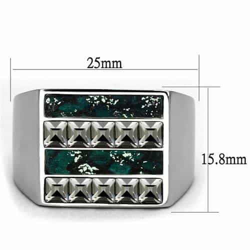 Stainless Steel Green Marble Stone Triple Channel Square Ring view 4