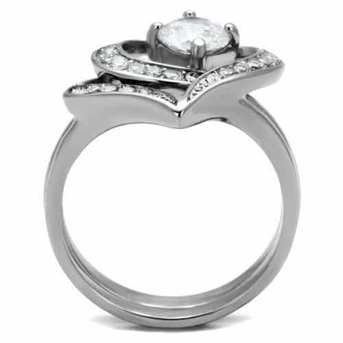 Stainless Steel CZ Round Pave Heart Open Bridal Ring view 6