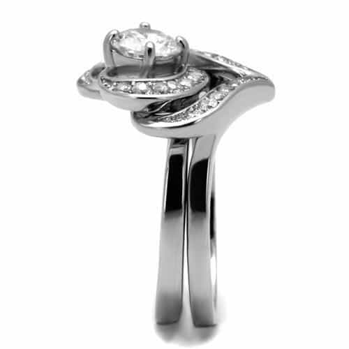 Stainless Steel CZ Round Pave Heart Open Bridal Ring view 8