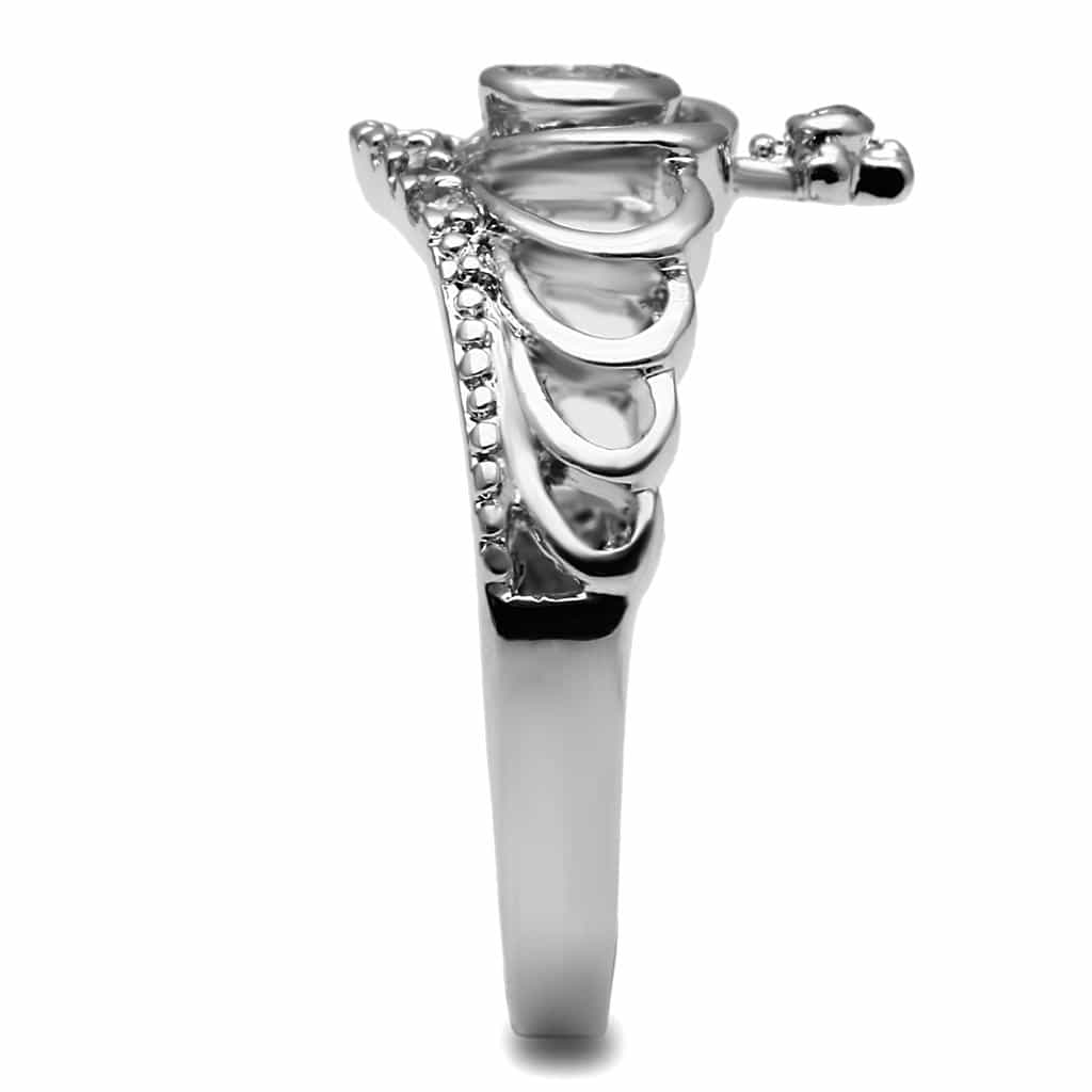 Stainless Steel CZ Pave Crown Heart Cross Tiara Ring view 8