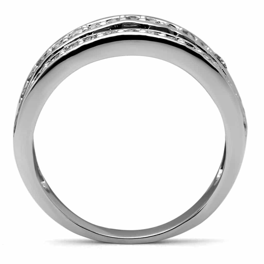 Stainless Steel CZ Pave Black Channel Double Eternity Band Ring view 6