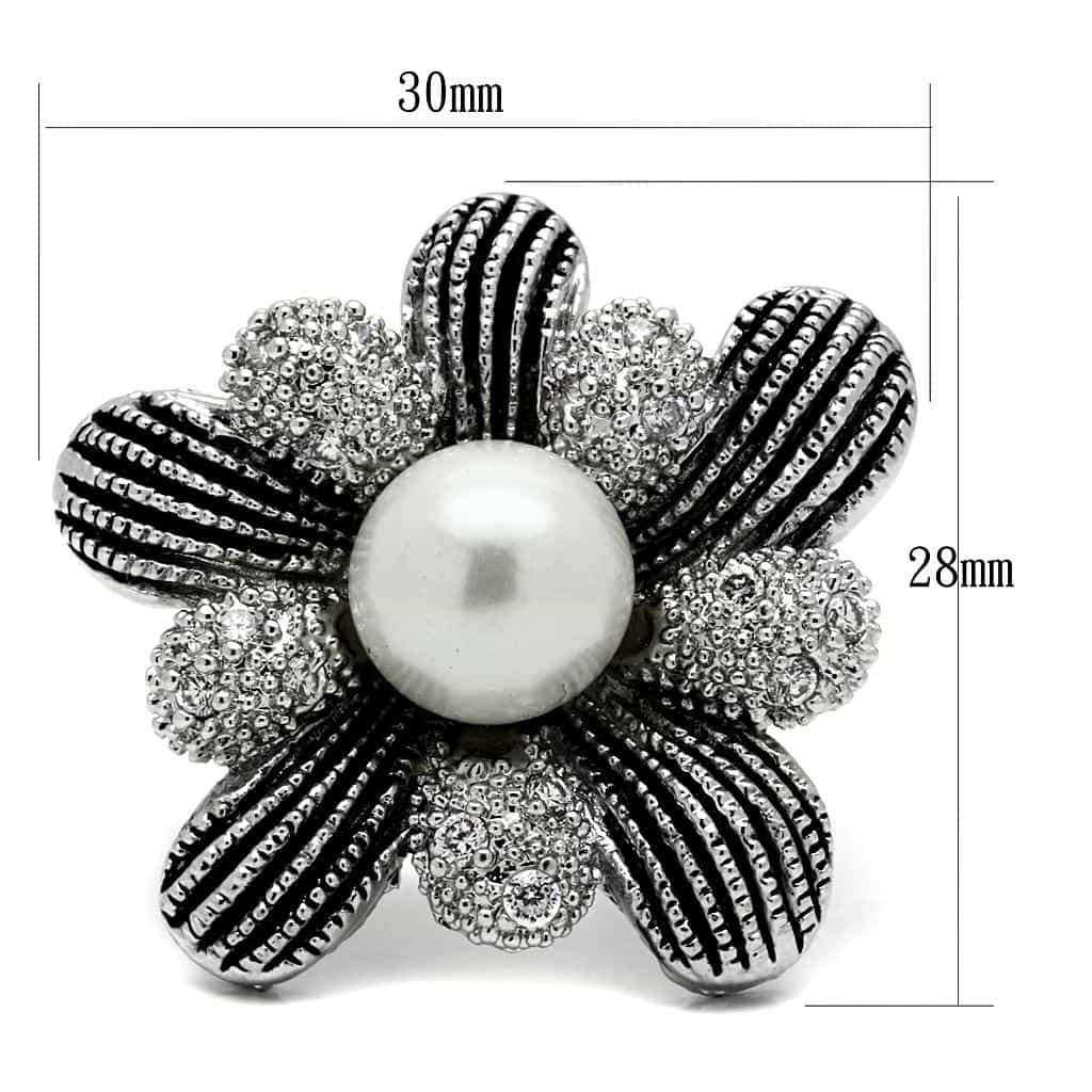 Stainless Steel White Pearl CZ Pave Sunflower Cocktail Ring view 4