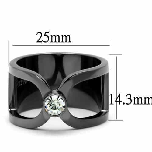 Stainless Steel Dark Gunmetal CZ Bezel Open Cutout Wide Band Ring view 4