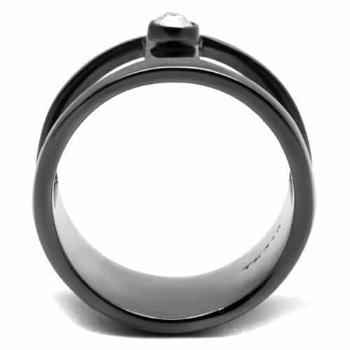 Stainless Steel Dark Gunmetal CZ Bezel Open Cutout Wide Cuff Ring view 6