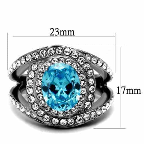 Stainless Steel Aquamarine Blue CZ Cushion Double Halo Pave Ring view 4