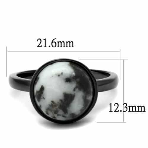 Stainless Steel Dark Gunmetal White Howlite Cabochon Round Ring view 4