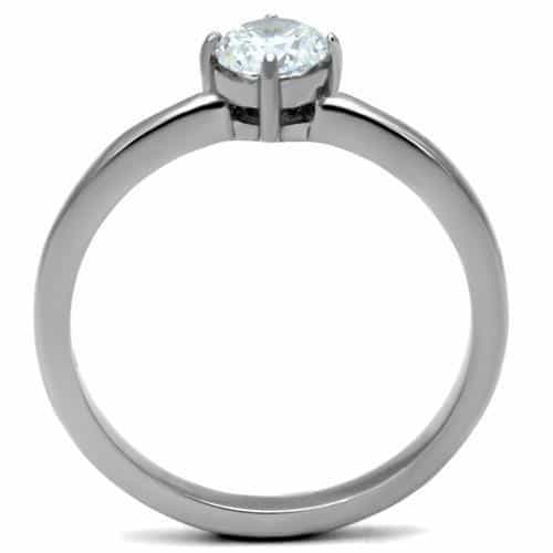 Stainless Steel CZ Round Solitaire Thin Band Ring view 6