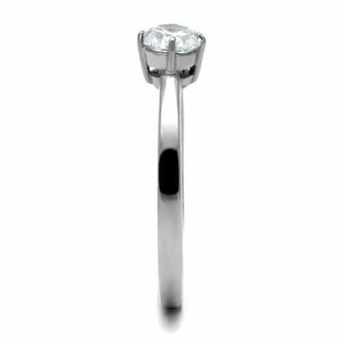 Stainless Steel CZ Round Solitaire Thin Band Ring view 8