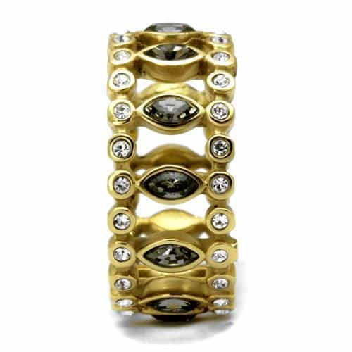 Stainless Steel Gold IP Smoky Crystal Marquise CZ Open Ring view 8