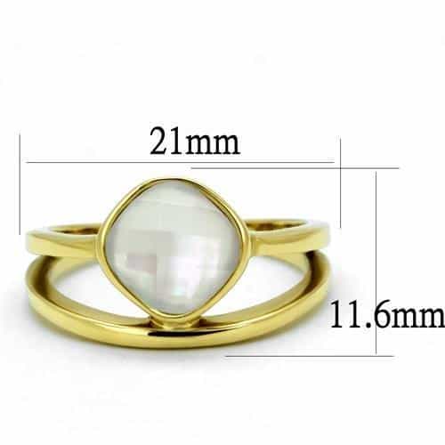 Stainless Steel Gold IP Mother of Pearl Cabochon Round Ring view 4