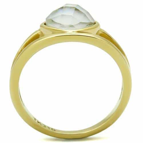 Stainless Steel Gold IP Mother of Pearl Cabochon Round Ring view 6