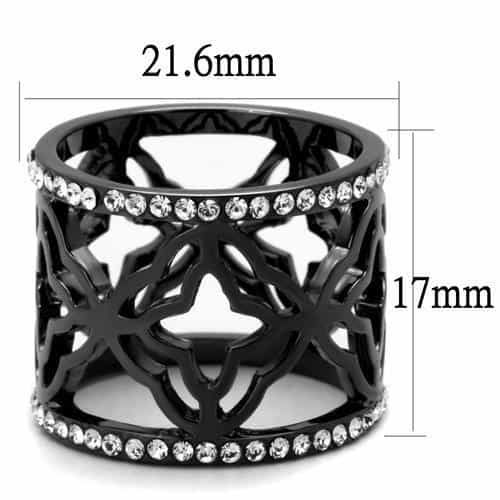Stainless Steel Black IP CZ Pave Star Cutout Wide Cuff Ring view 4