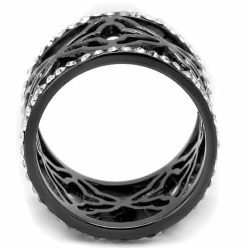 Stainless Steel Black IP CZ Pave Star Cutout Wide Cuff Ring view 6