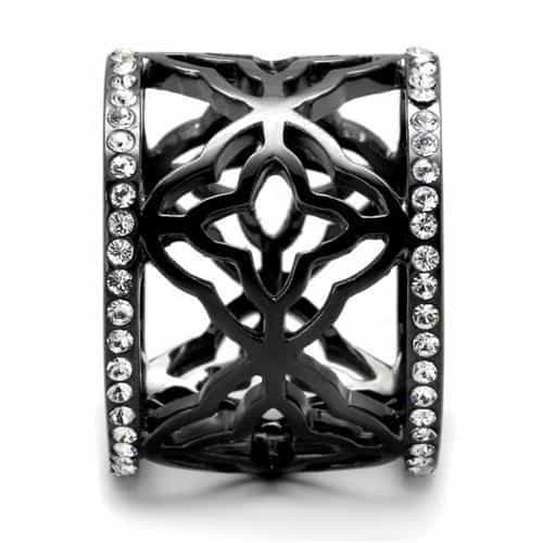 Stainless Steel Black IP CZ Pave Star Cutout Wide Cuff Ring view 8