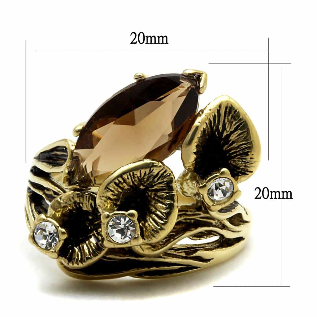 Stainless Steel Gold IP Smoky Brown Crystal Marquise CZ Ring view 4