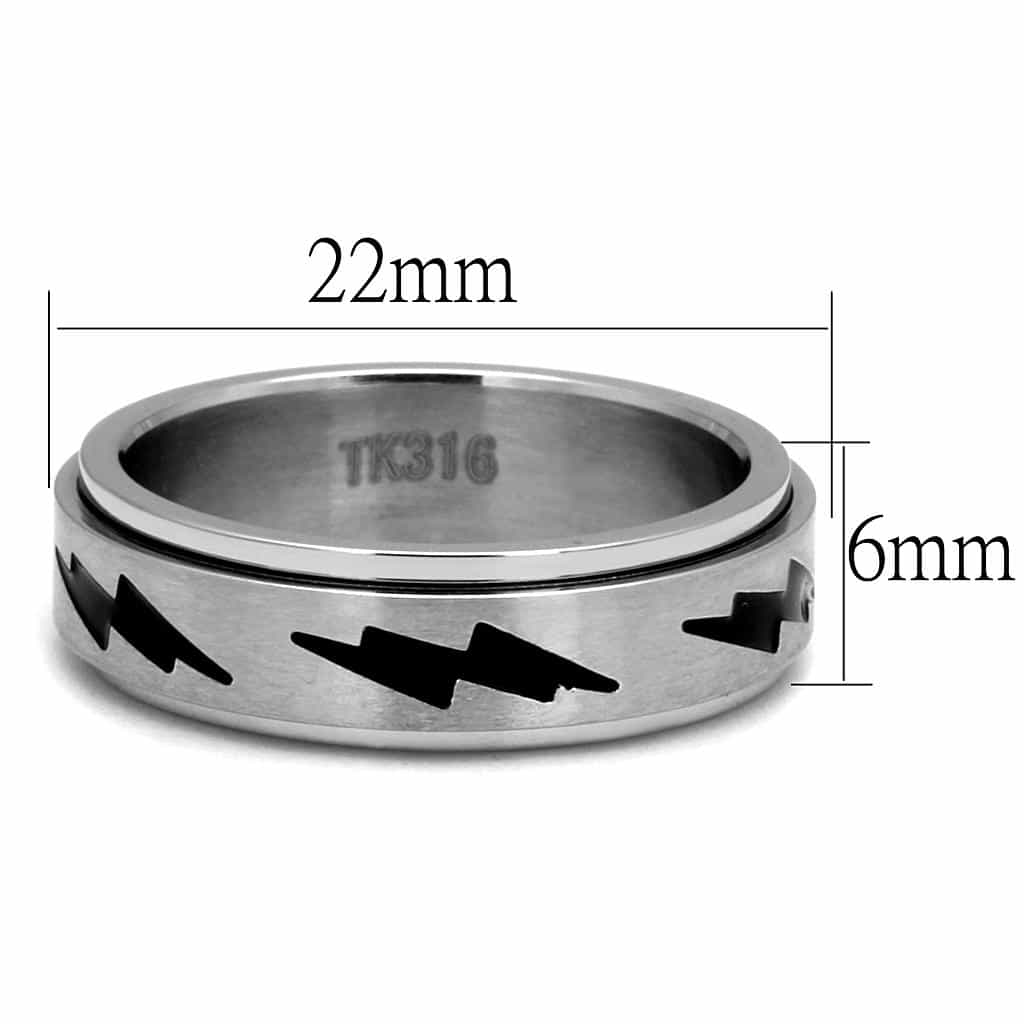 Stainless Steel Lightning Bolt Pattern Spinner Band Ring view 4