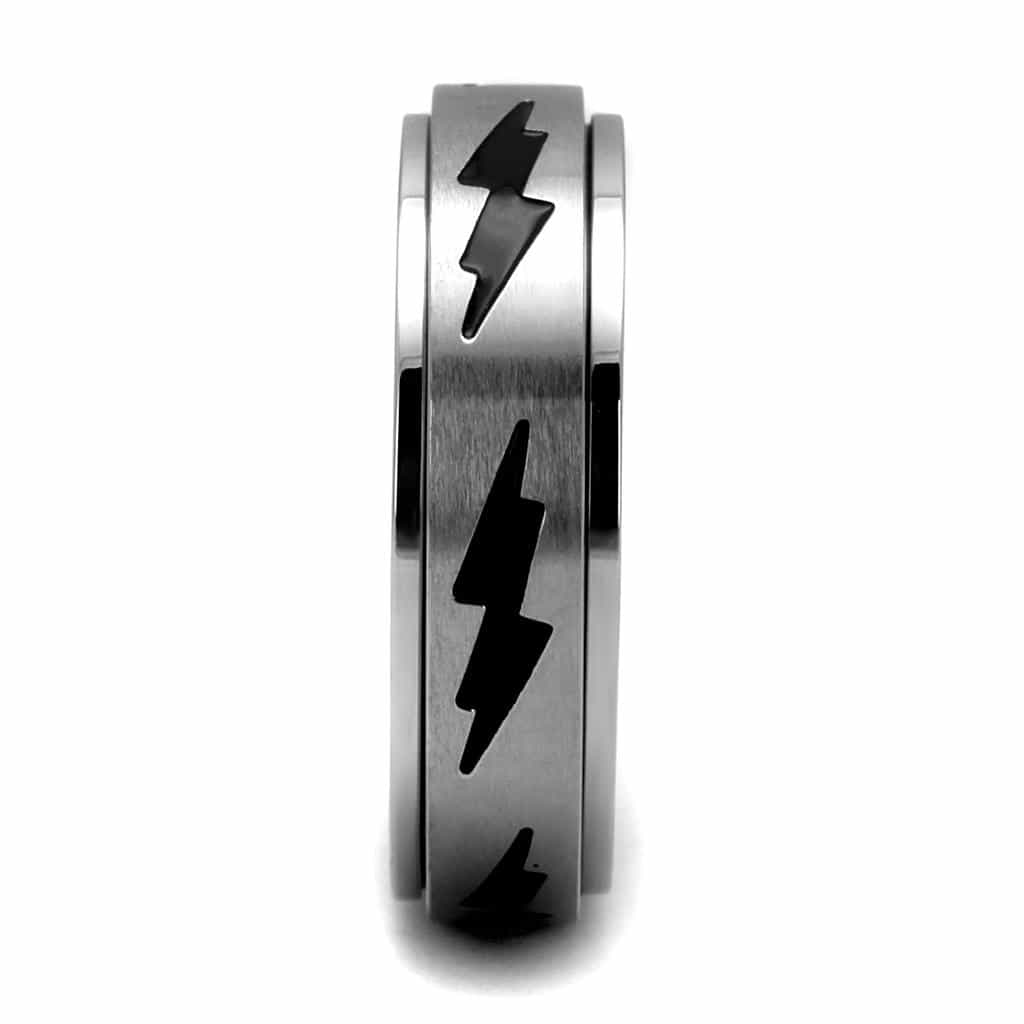 Stainless Steel Lightning Bolt Pattern Spinner Band Ring view 8