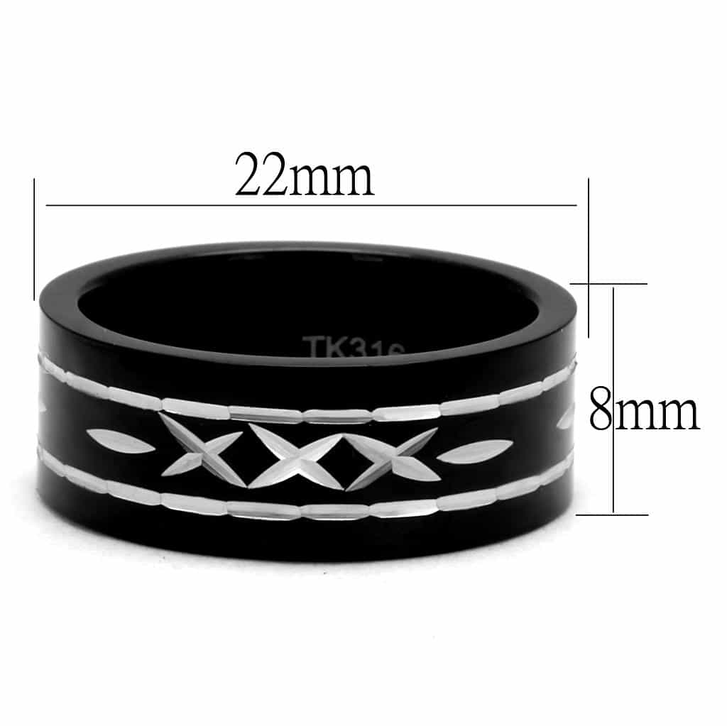 Stainless Steel Black IP Silver X Diamond Pattern Band Ring view 4