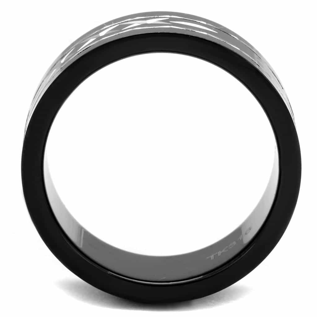 Stainless Steel Black IP Silver X Diamond Pattern Band Ring view 6