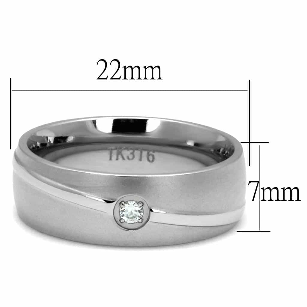 Stainless Steel CZ Single Bezel Satin Dome Band Ring view 4