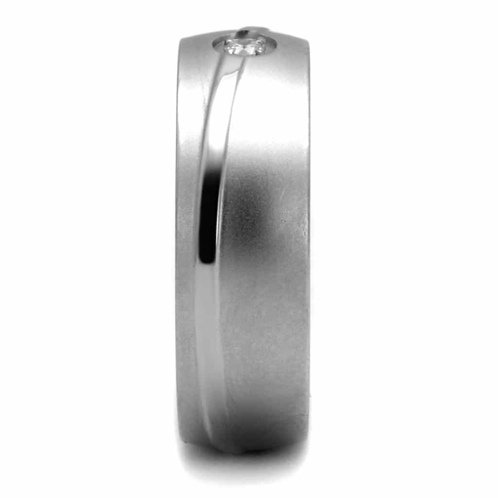Stainless Steel CZ Single Bezel Satin Dome Band Ring view 8