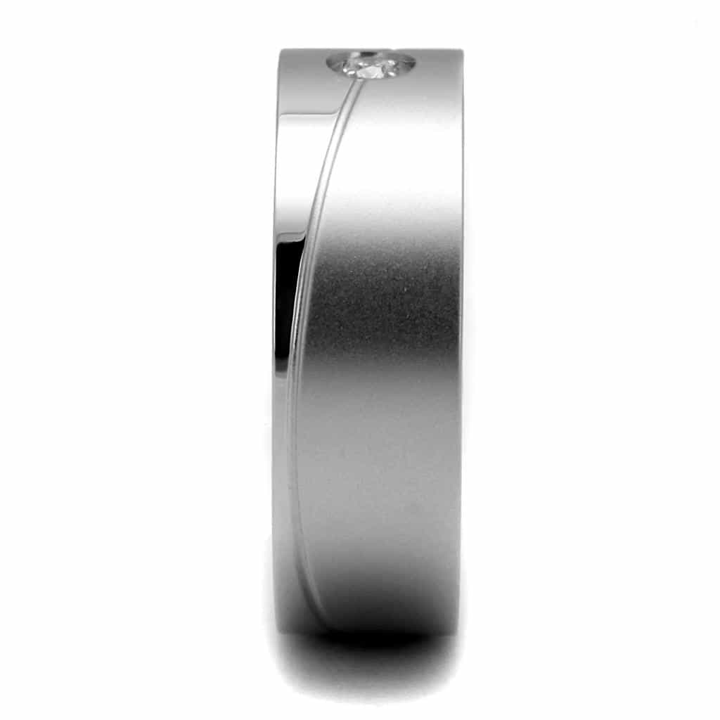 Stainless Steel CZ Single Bezel Brushed Angled Band Ring view 8