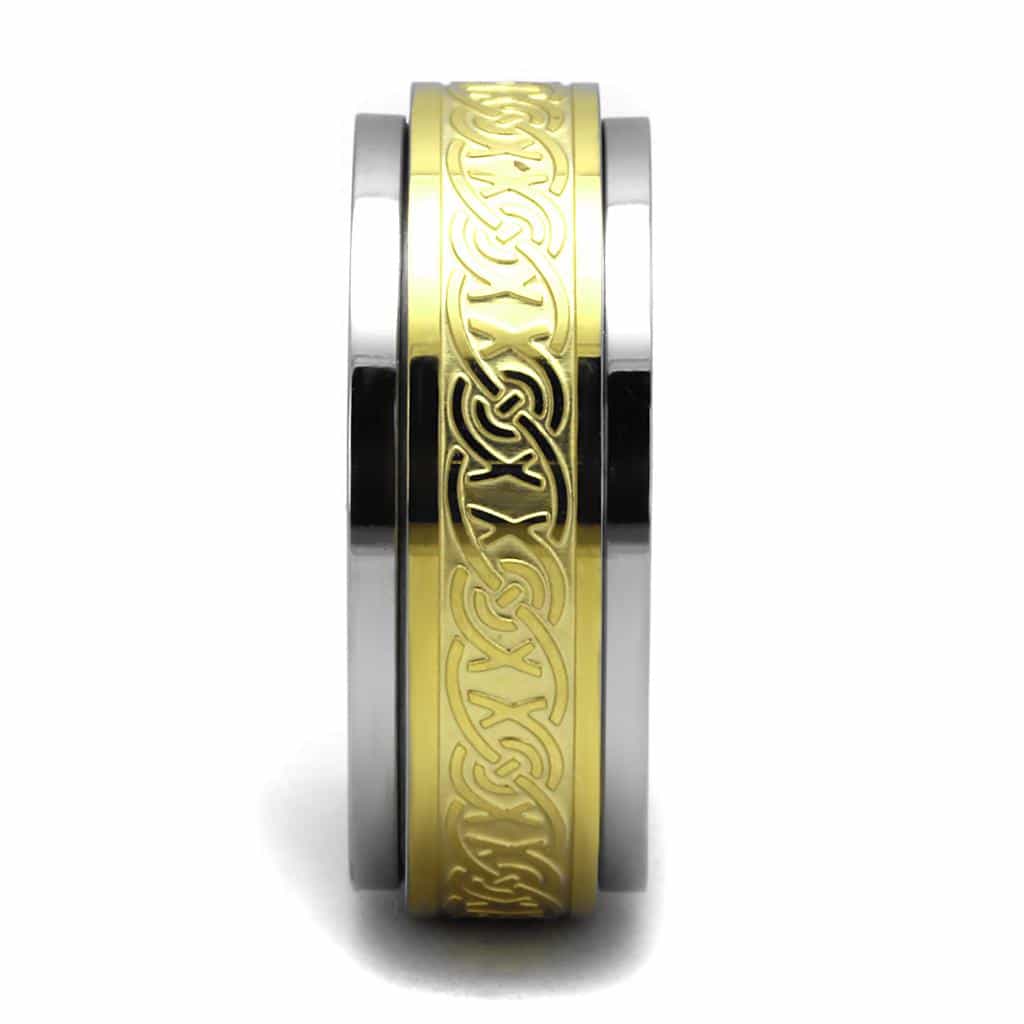 Stainless Steel Two Tone Gold Celtic Knot Scroll Spinner Ring view 8
