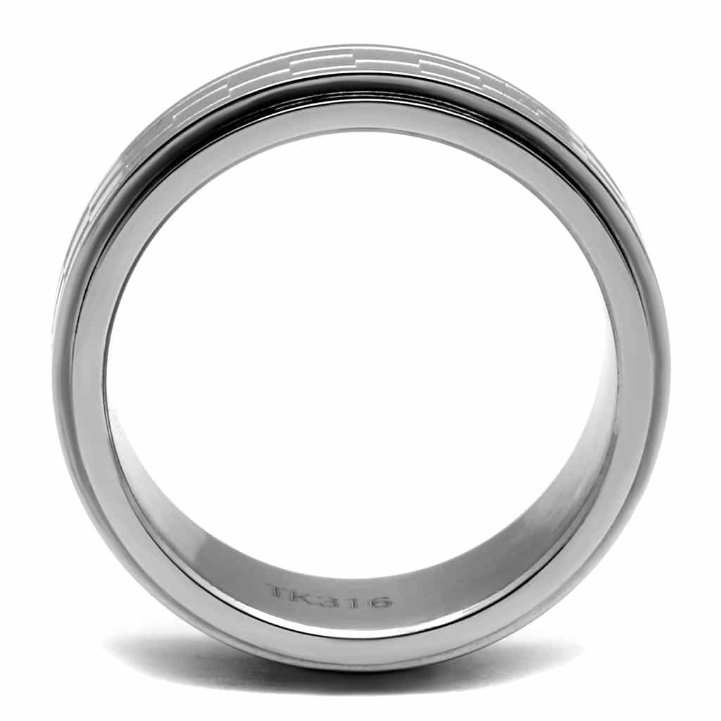 Stainless Steel Polished Brick Checkerboard Pattern Wide Ring view 6