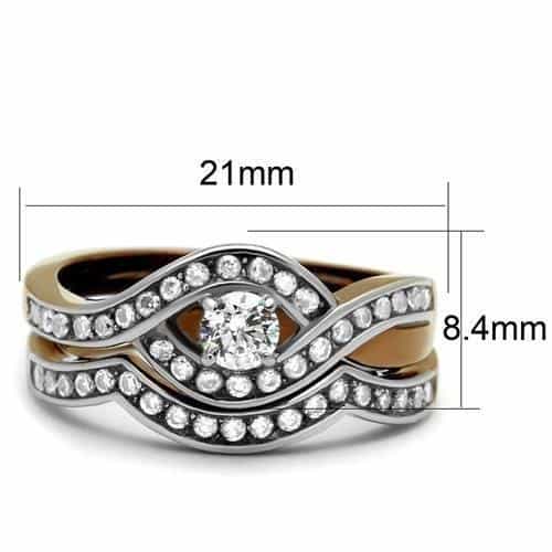 Stainless Steel Two Tone Coffee Brown Silver CZ Round Pave Ring view 4