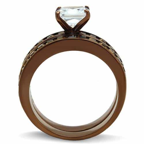 Stainless Steel Coffee Brown IP CZ Princess Channel Pave Ring view 6