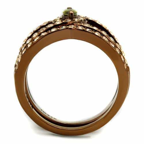 Stainless Steel Coffee Brown IP Peridot Green CZ Marquise Ring view 6