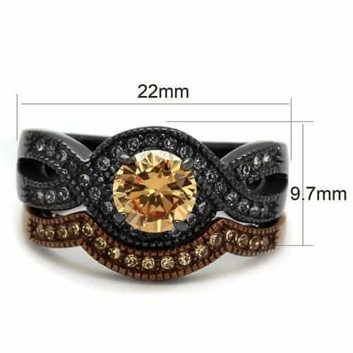 Stainless Steel Coffee Brown IP Champagne CZ Round Pave Ring view 4
