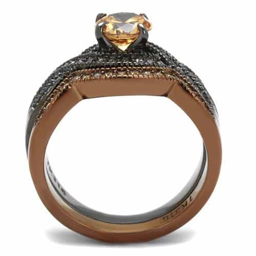 Stainless Steel Coffee Brown IP Champagne CZ Round Pave Ring view 6