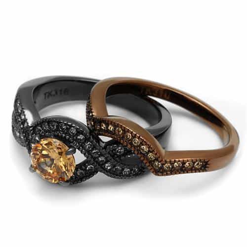 Stainless Steel Coffee Brown IP Champagne CZ Round Pave Ring view 10