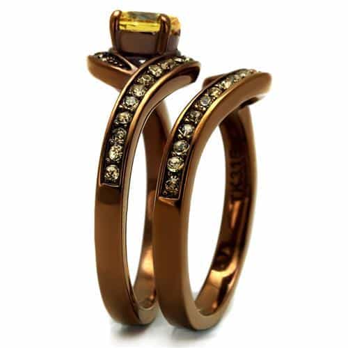 Stainless Steel Coffee Brown IP Yellow CZ Round Pave Wave Ring view 8