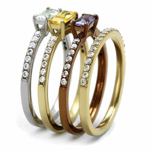 Stainless Steel Two Tone Gold Coffee Brown Multi Color CZ Ring view 8