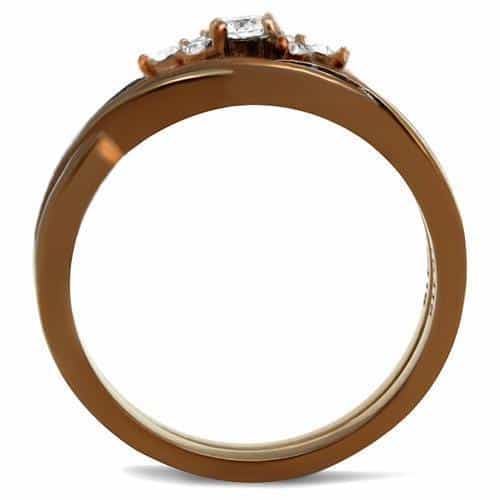 Stainless Steel Coffee Brown IP CZ Round Pave Woven Infinity Ring view 6