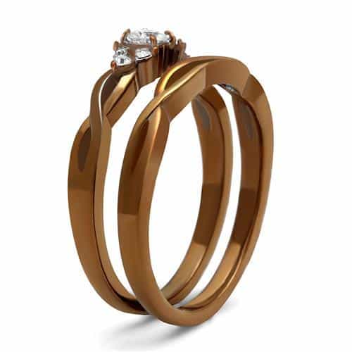 Stainless Steel Coffee Brown IP CZ Round Pave Woven Infinity Ring view 8