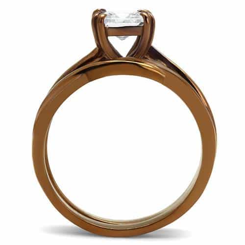 Stainless Steel Coffee Brown IP CZ Princess Pave Bridal Ring view 6