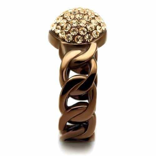 Stainless Steel Coffee Brown IP Champagne Crystal Pave Chain Ring view 8