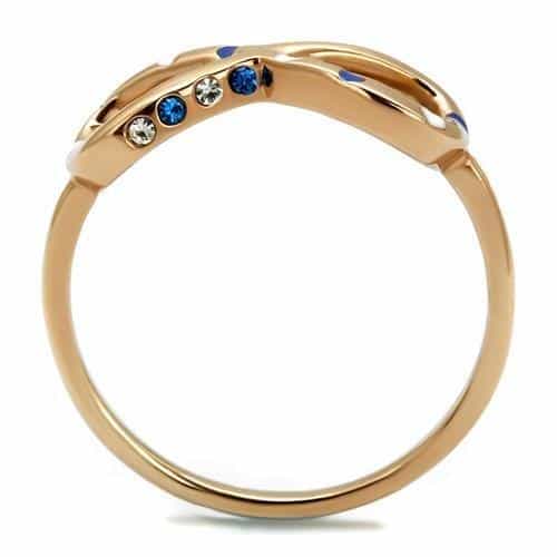 Stainless Steel Gold IP Blue Enamel CZ Infinity Bow Ring view 6