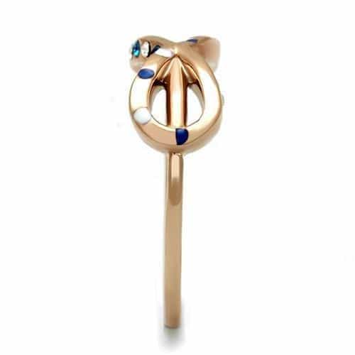Stainless Steel Gold IP Blue Enamel CZ Infinity Bow Ring view 8