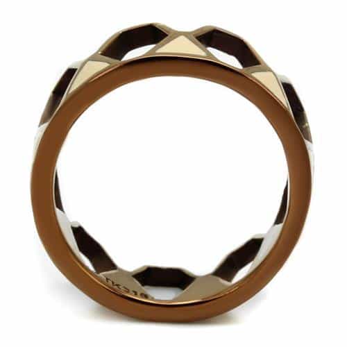Stainless Steel Rose Gold IP CZ Pave Geometric Cutout Wide Ring view 6