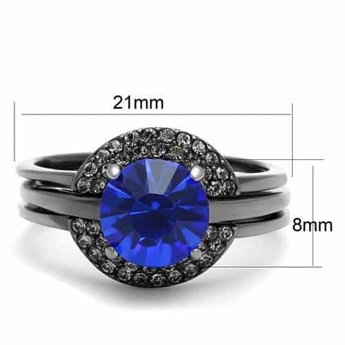 Stainless Steel Dark Gunmetal Blue Sapphire CZ Round Halo Ring view 4