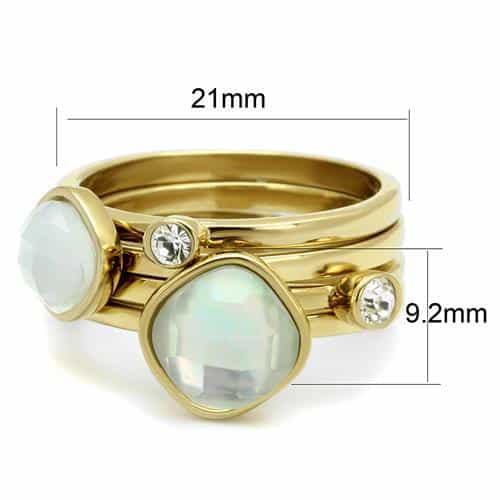 Stainless Steel Gold IP White Opal Mother of Pearl CZ Stack Ring view 4